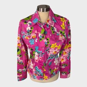 Mirette Womens Medium Pink Floral Jacket Cotton Button Up